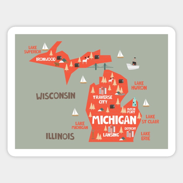 Michigan Illustrated Map Magnet by JunkyDotCom